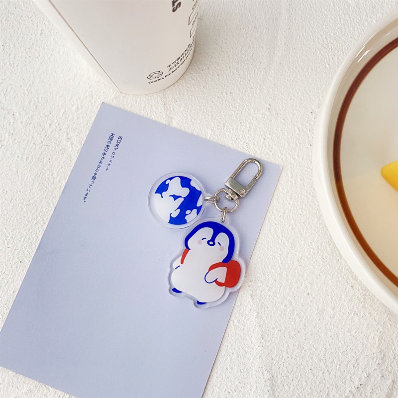 Móc Khóa Hình Chim Cánh Cụt Bằng Acrylic Trong Suốt Hai Mặt Dễ Thương