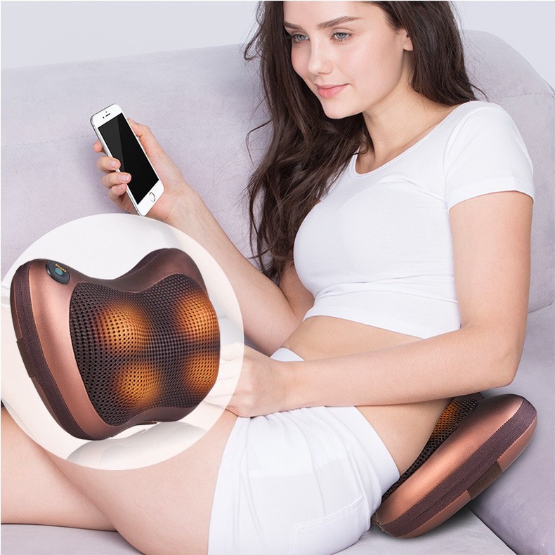 Gối Massage Hồng Ngoại 8 Bi 2 Chiều Cao Cấp - Máy, Gối Mát Xa Cổ Vai Gáy Cao Cấp Công Nghệ Nhật Bản