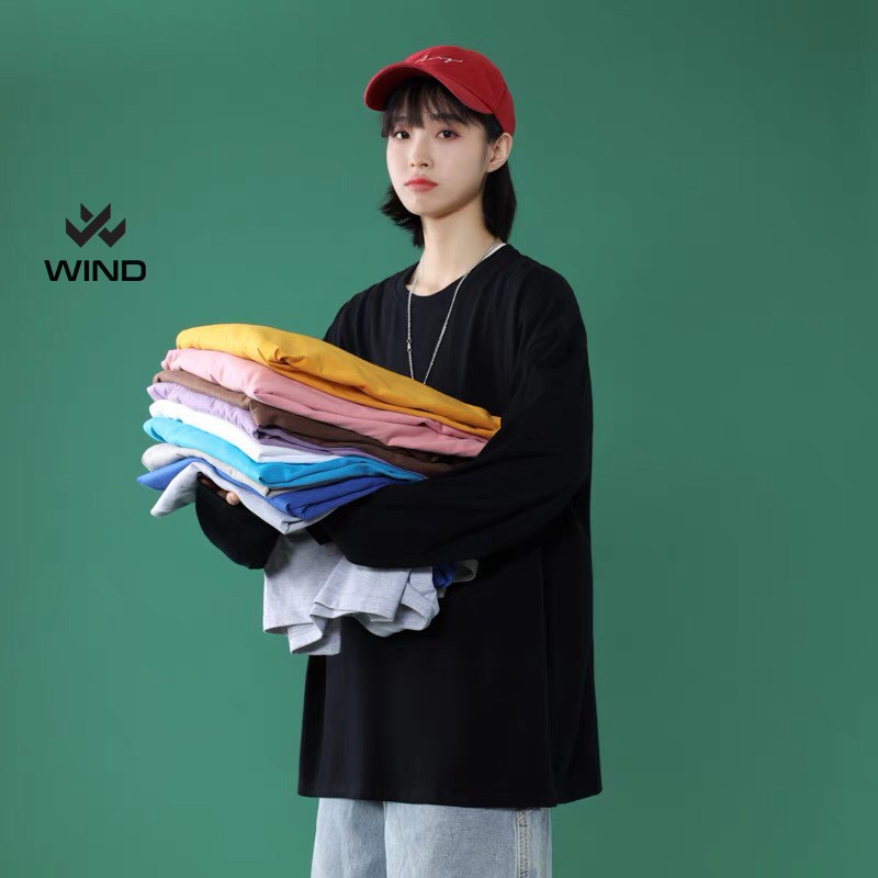 Áo thun tay dài Wind phông unisex form rộng Trơn nam nữ cotton oversize ulzzang