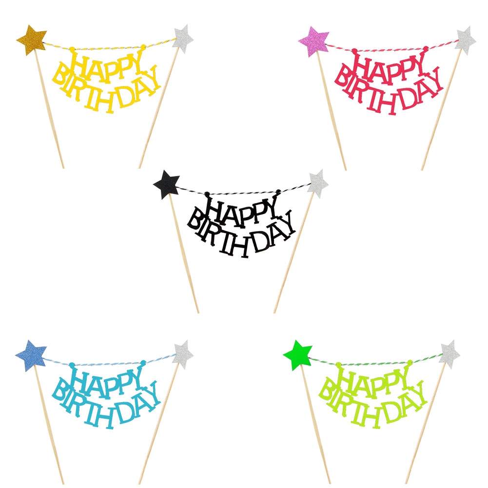 Đồ trang trí bánh sinh nhật hình chữ Happy Birthday phù hợp cho bữa tiệc
