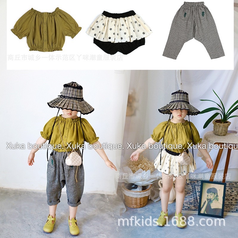 Quần Áo Bé Gái Mùa Hè Set Áo Trễ Vai + Quần Sóoc + Quần Kẻ QC Cao Cấp Nhà YAMI kids Mẫu Mới 2022 [ Ảnh Thật]