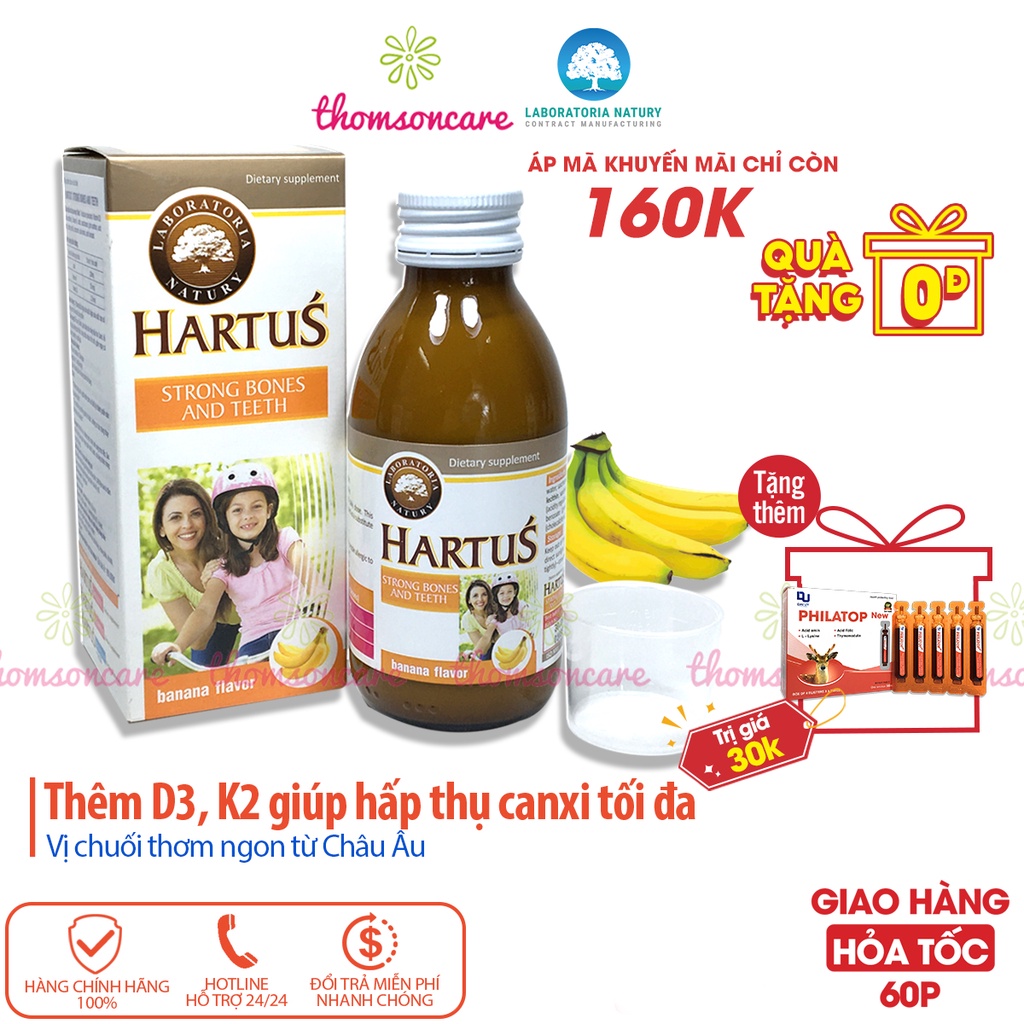 Canxi cho bé Hartus, thêm D3 và Vitamin K2, siro Hatus cho trẻ 4, 6 tháng 1 tuổi tăng chiều cao, Can xi nước d3k2