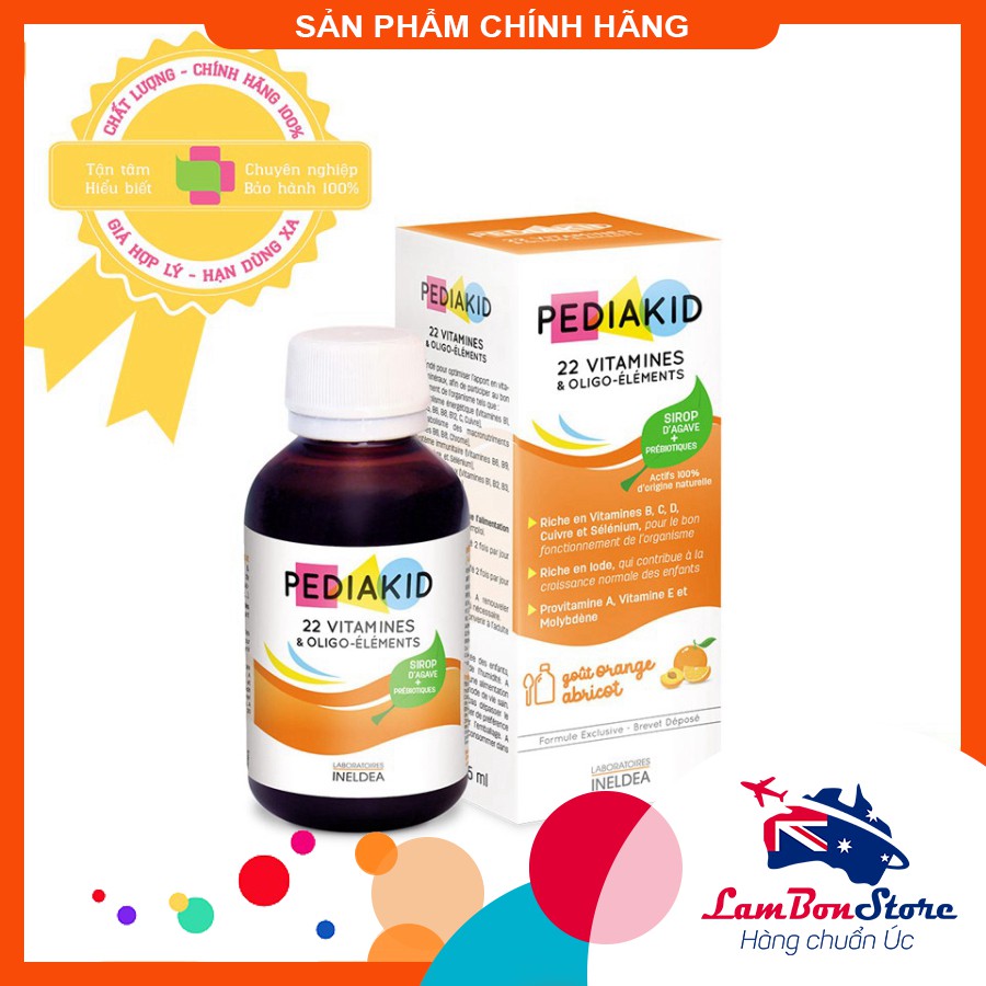 Vitamin tổng hợp Pediakid 22 Vitamins & Minerals, Pháp (125ml) bổ sung 22 vitamin và khoáng chất cho trẻ từ 6 tháng tuổi