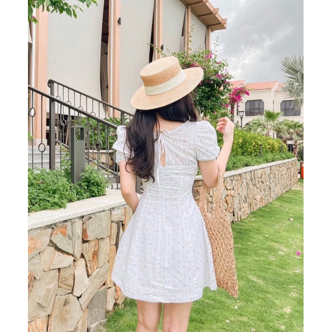 Váy hoa thô hoa Vân nổi loại dày dặn 2lớp bo eo tôn dáng cực Xinh