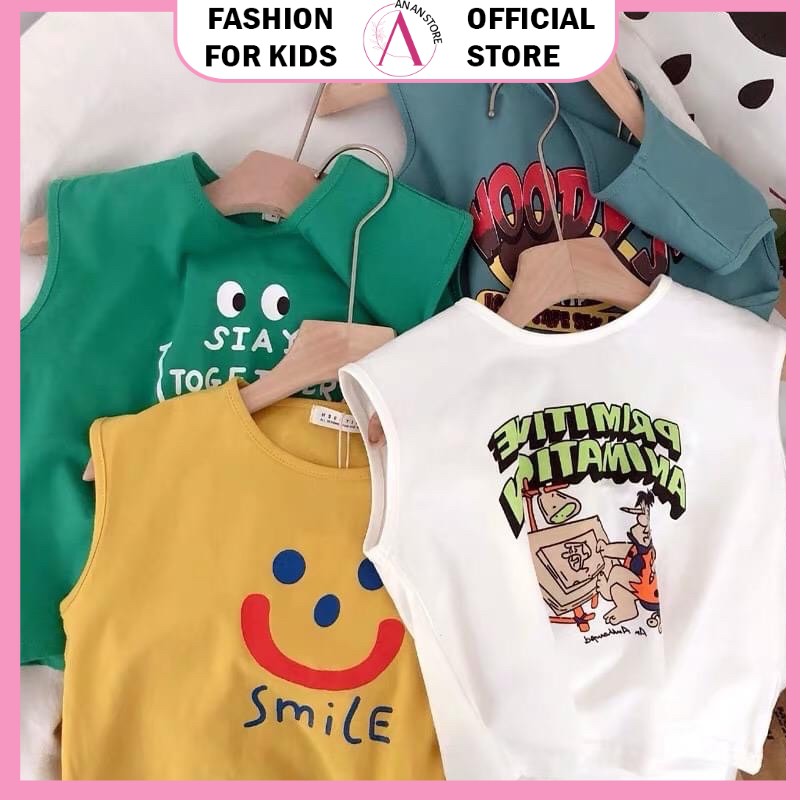 Áo Ba Lỗ Bé Trai Xuất Dư Smile, Áo Cộc Tay Cho Bé Trai Và Bé Gái 100% Cotton 8 -28Kg ANAN STORE QATE A5