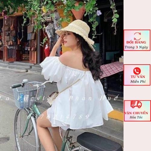 Áo trễ vai babydoll nữ tay bồng dáng suông oversize phom rộng tiểu thư bánh bèo đi biển Hàn Quốc