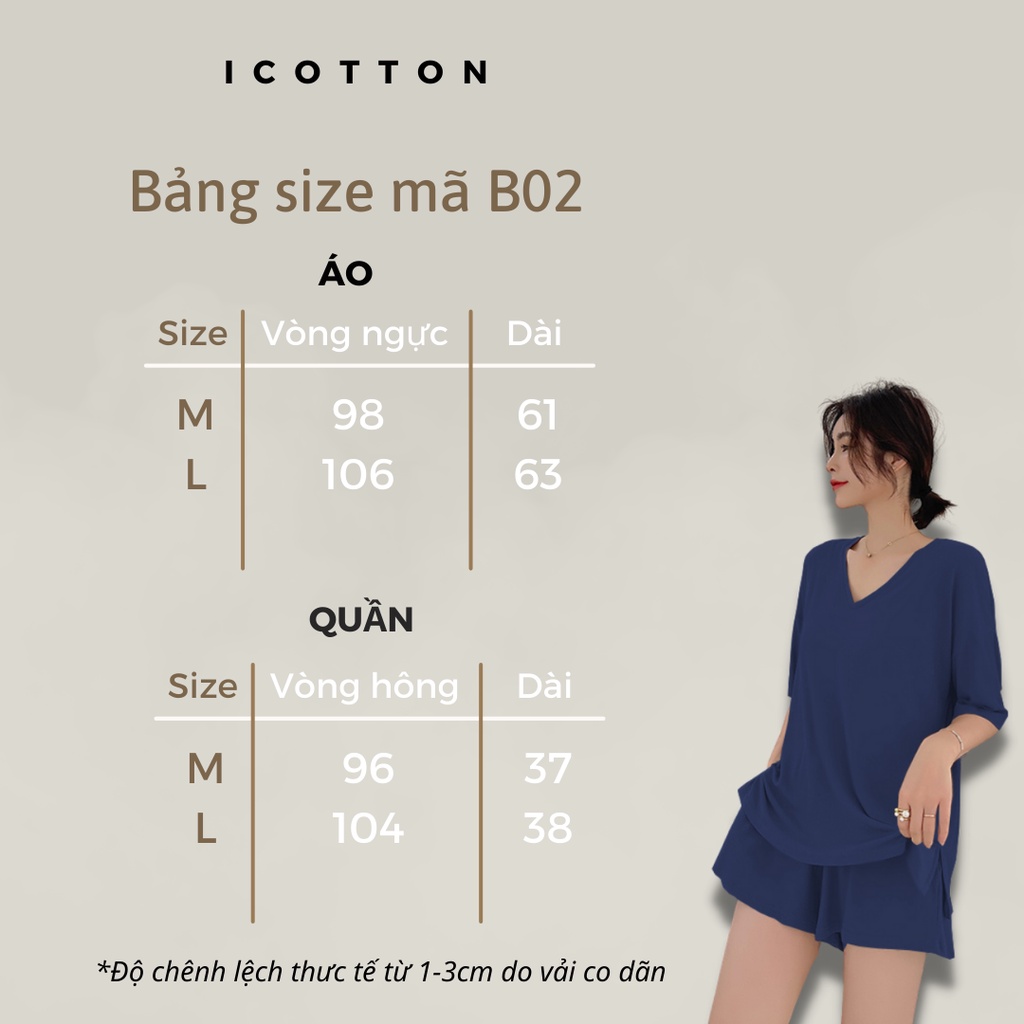 Bộ đồ cộc tay nữ ❤️iCotton❤️ Bộ đồ mặc nhà áo cổ tim quần đùi dáng rộng mềm mát