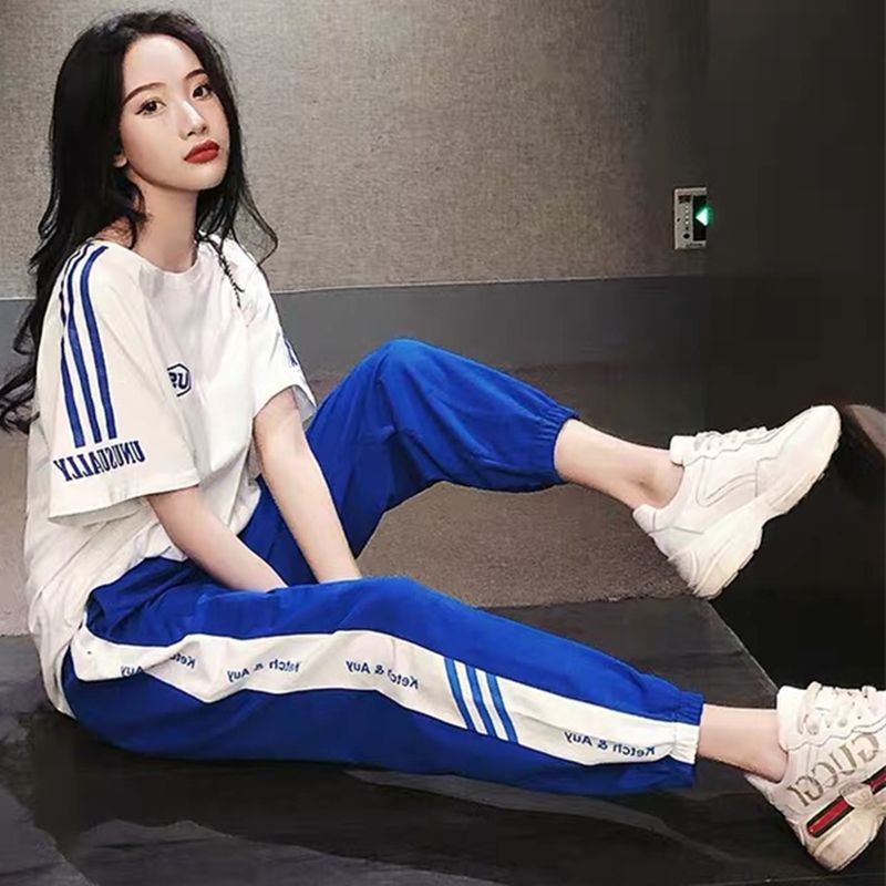 ☇✾Bộ đồ thể thao nữ 2021 mới học sinh trung hè quần áo thời trang sành điệu thương hiệu nước ngoài hai mảnh giảm tuổi th