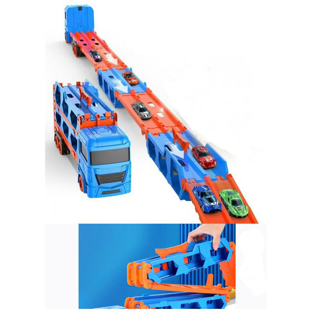 Đồ chơi thông minh SBC - Xe đồ chơi xe tải 3 tầng kèm xe đua nhỏ mô hình đường đua xe dài 1.65 có thể gấp gọn cho bé