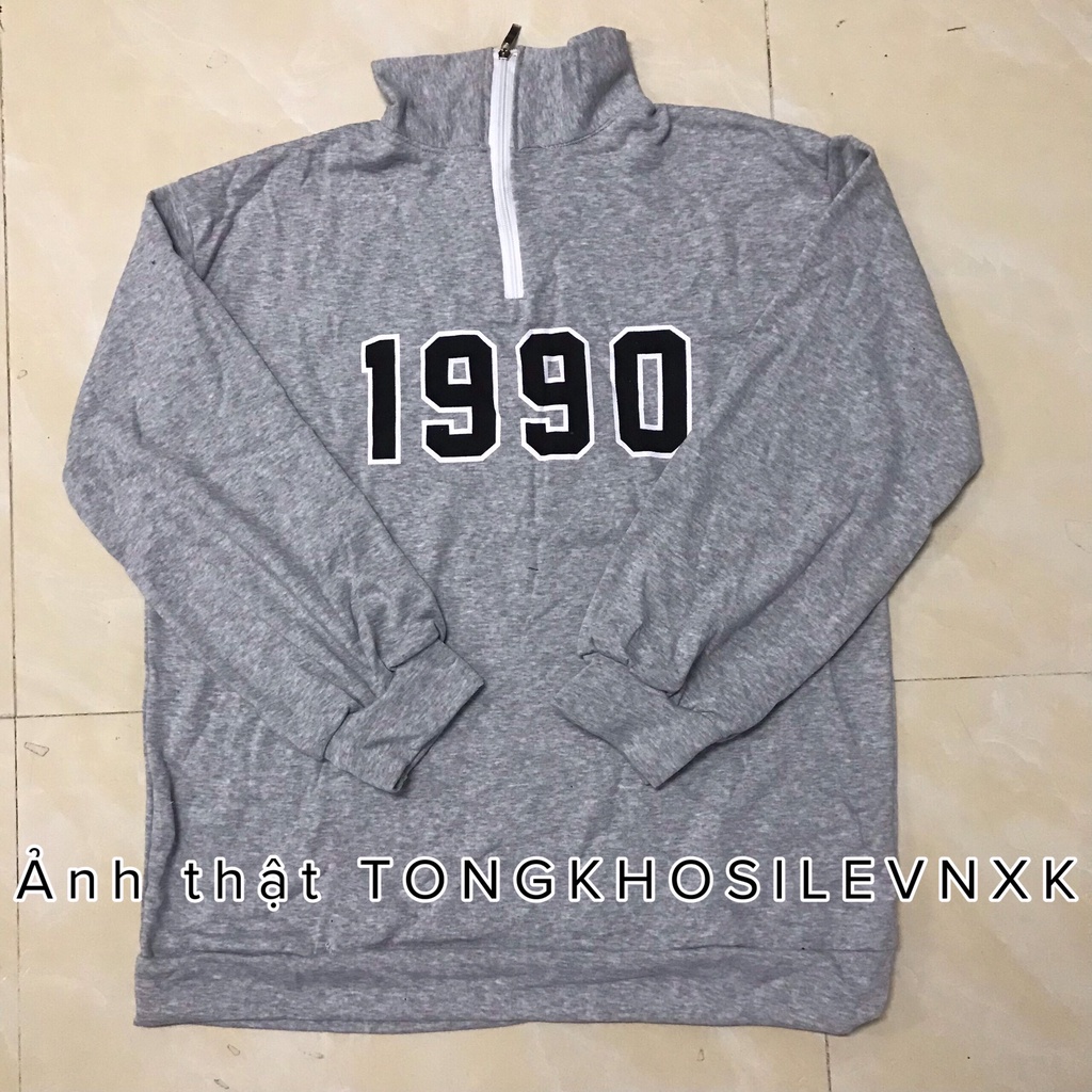 Áo Nỉ Cổ Cao 1990 Xám Xanh Khóa Kéo  Áo Sweater Nữ Polo Có Cổ form rộng tay bồng vintage, hoodie zip Ulzzang Mặc 2 Kiểu