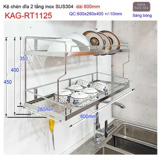 KỆ ĐỰNG CHÉN BÁT 2 TẦNG INOX KAG-RT1125