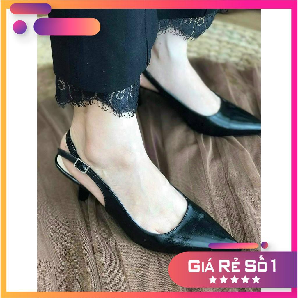 Loại 1 GIÀY GOGIGO CAO GÓT MŨI NHỌN HỞ HẬU DA BÓNG D0024E