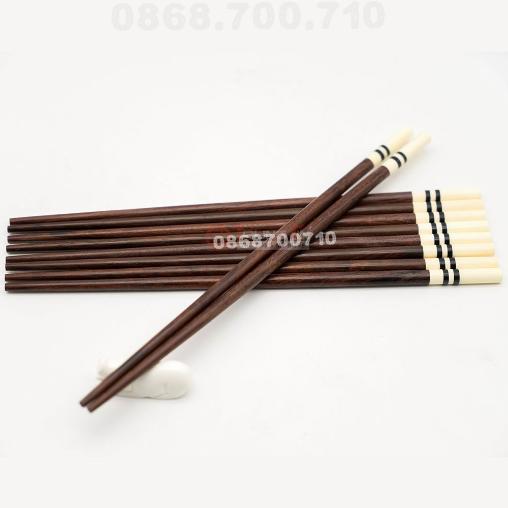 Đũa ăn gỗ Trắc cao cấp đầu gắn Ôc biển Singapore-- đũa ăn cơm cao cấp - Hộp 10 Đôi