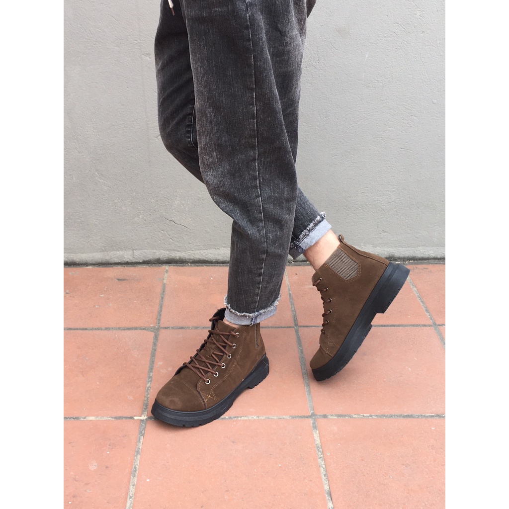 Giày Da Cao Cấp, Giày Boot Nam Da Lộn Cao Cổ Đẹp Hàn Quốc MenShoes hm