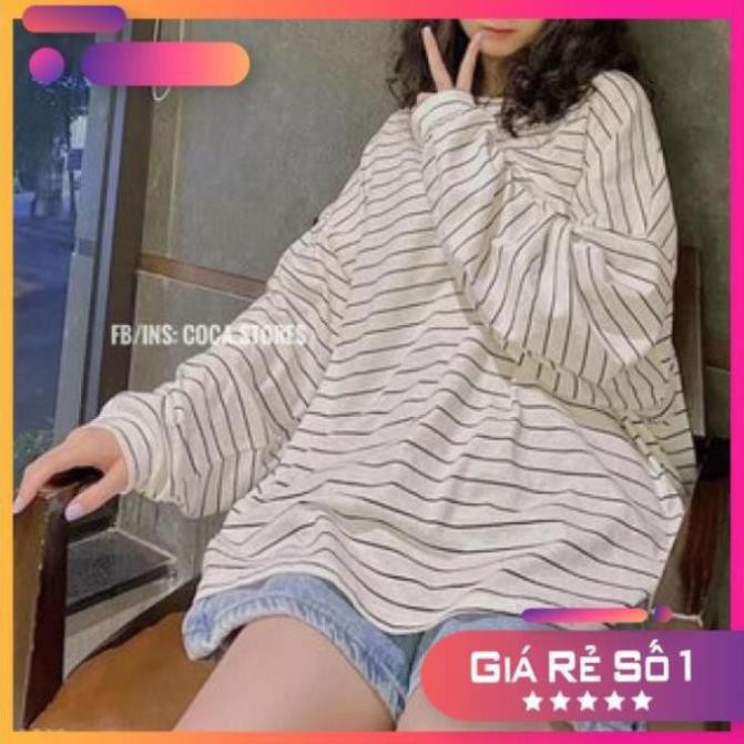 RẺ VÔ ĐỊCH] Áo Thun Kẻ Oversize-Sweater Tay Dài From Rộng Unisex