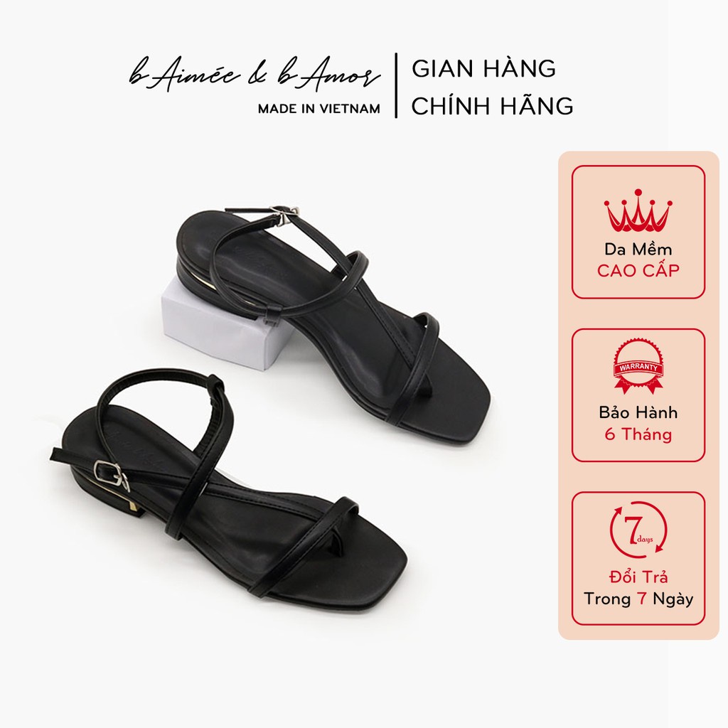 Sandal Cao Gót Nữ bAimée & bAmor Xỏ Ngón Gót Vuông Cao 2cm Đế Bằng Mũi Vuông - MS1535 - Hàng mới về