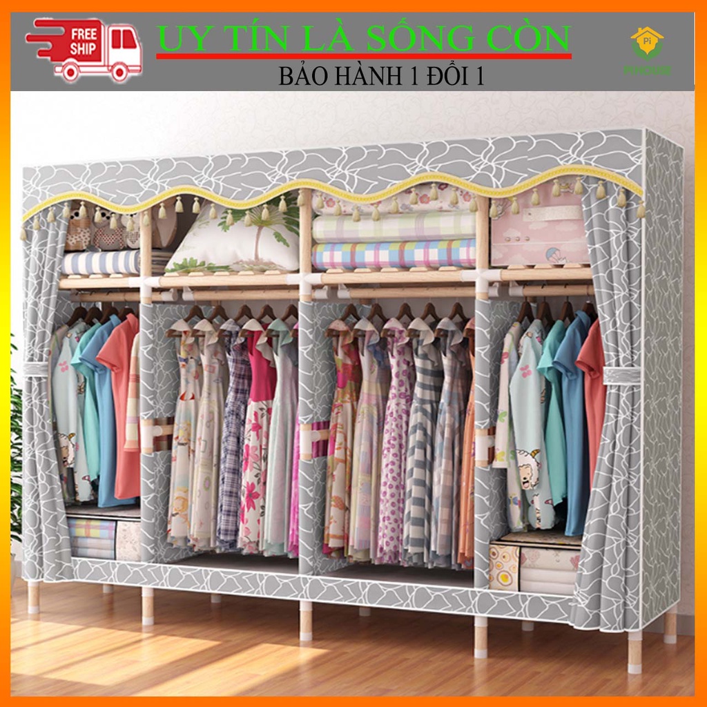 [Freeship] Tủ Quần Áo Tủ Vải Kệ Tủ Vải Đựng Quần Áo PiHouse Khung Gỗ Cao Cấp Tiện Lợi Bền Bỉ