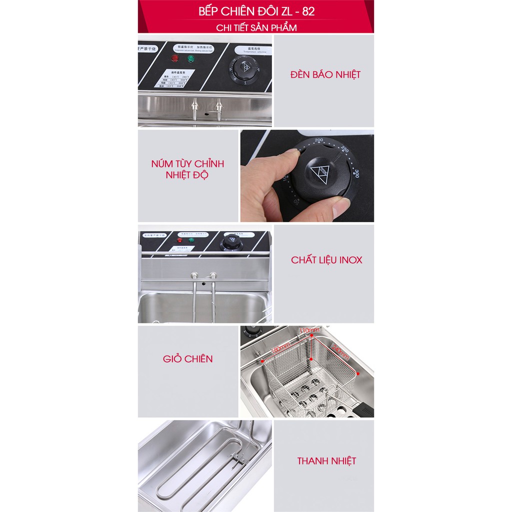 Bếp chiên, bếp nhúng đôi công nghiệp cao cấp ZL 82 NEWSUN, dung tích 11L - Bảo hành 12 tháng