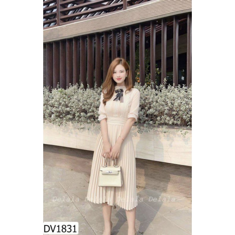 [Freeship 50K] Mẫu hottrend - Đầm xòe phối nơ ngực viền ren đuôi váy xếp ly sang chảnh | BigBuy360 - bigbuy360.vn