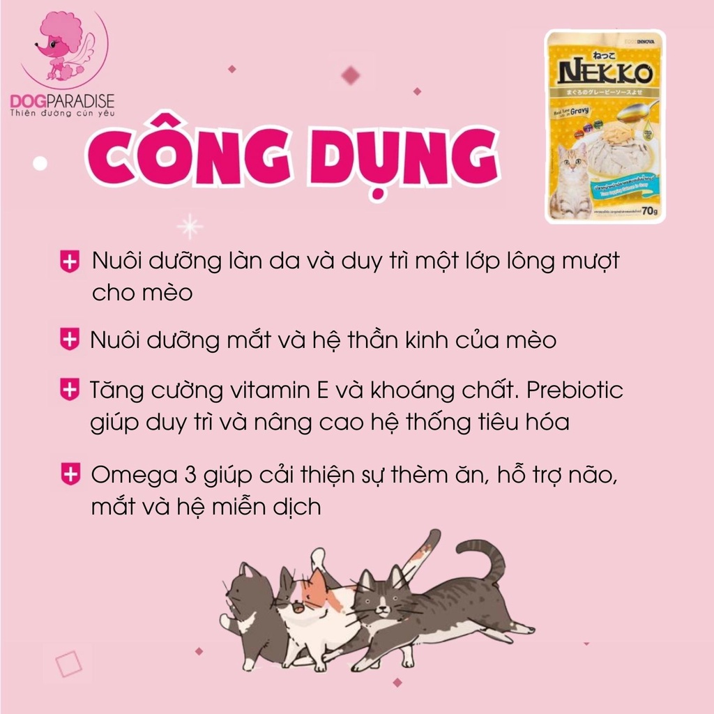 Pate cá ngừ cho mèo Nekko Gravy dạng nước sốt thơm ngon 2 vị túi 70g - Dog Paradise