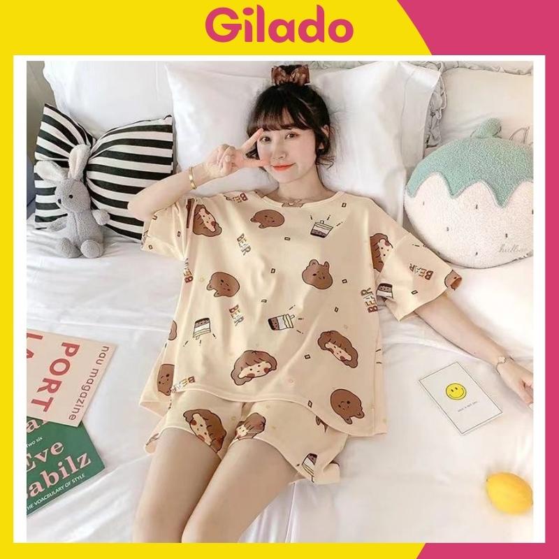 Đồ bộ nữ mặc nhà dễ thương, bộ ngủ hoạt hình bigsize cao cấp tay cộc quần cộc mùa hè chất cotton thun sữa Gilado