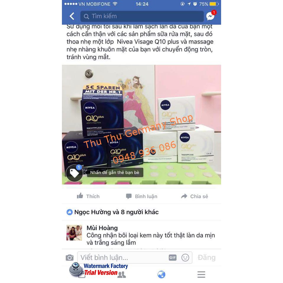 (có bill+review) Bộ kem dưỡng Nivea Q10 Power 10X ngày đêm Đức