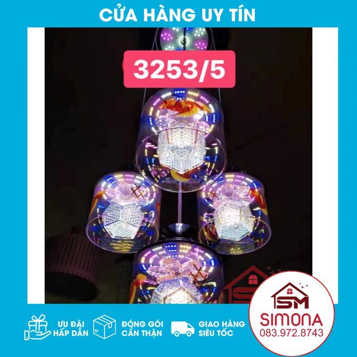 Đèn Thả Trang Trí Phòng Khách, Đèn Thả Bàn Ăn DT 3253 5 Quả Phong Cách Hiện Đại
