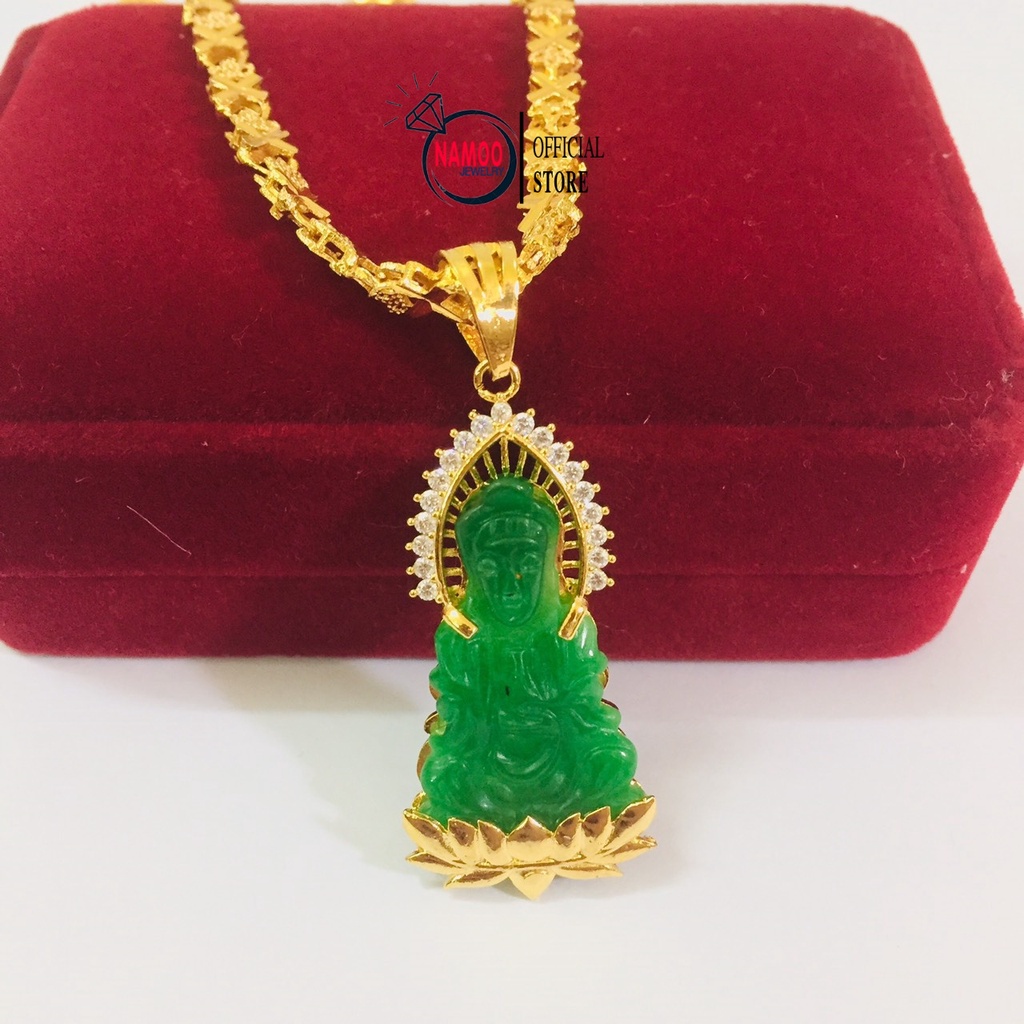 Dây Chuyền Mặt Phật Bà Đá Xanh Ngọc V667 Kết hợp Dây Hoa Bản Lớn V019 Namoo Jewelry CHuyên Sỉ