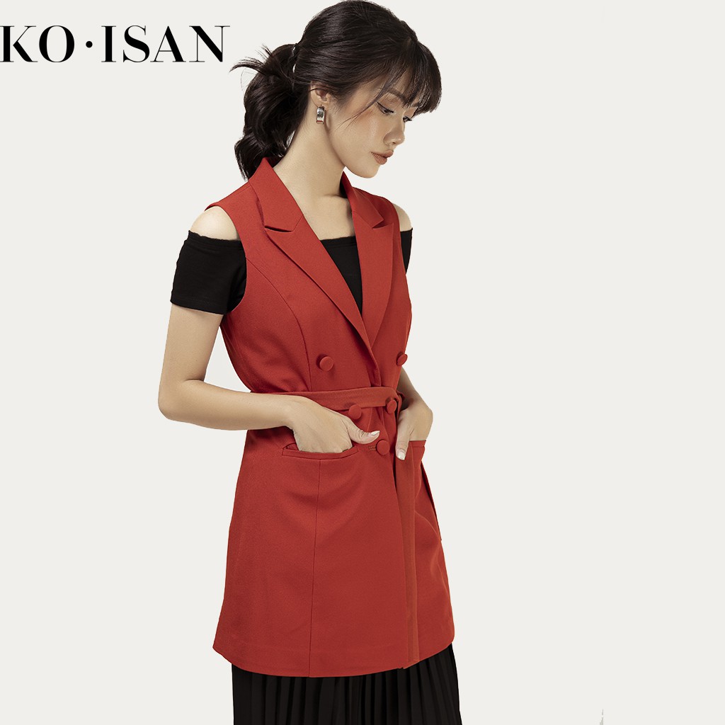 [Mã FASHIONMALLT4 giảm 15% đơn 150k] Áo gile nữ KO-ISAN thắt eo màu cam cháy 33500341-2