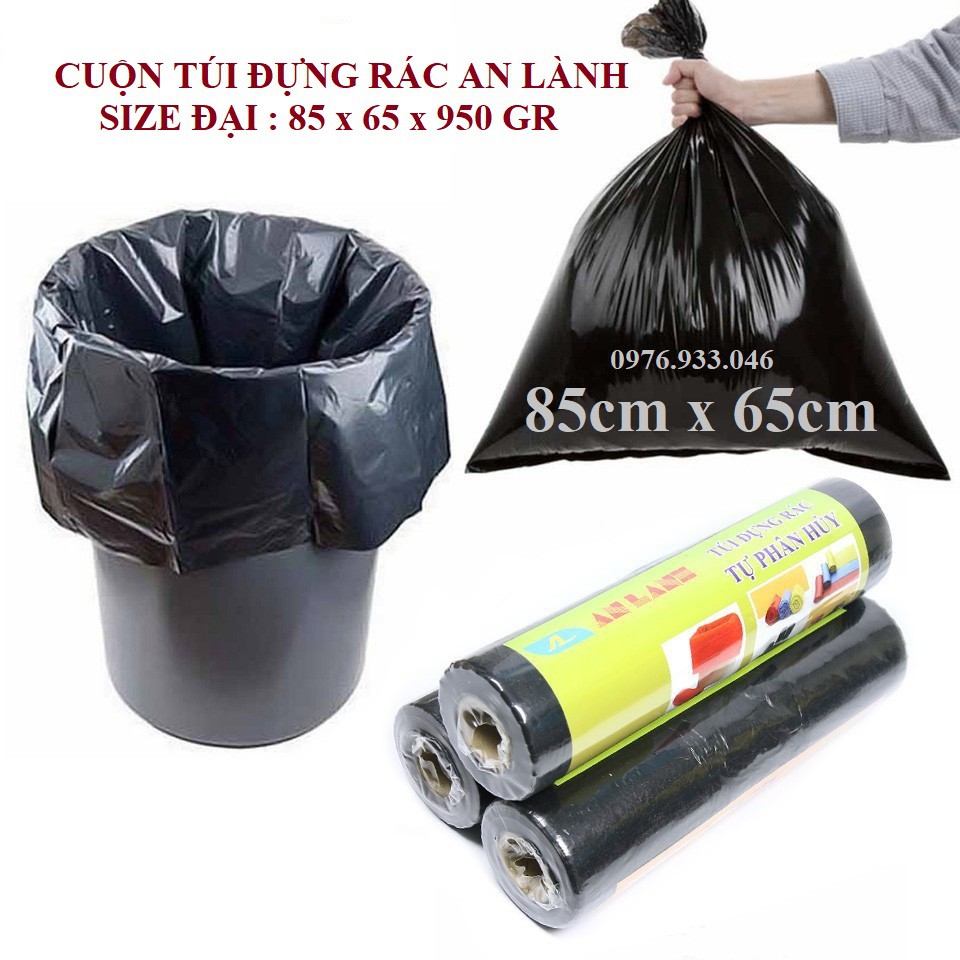 CUỘN TÚI ĐỰNG RÁC TỰ PHÂN HỦY AN LÀNH SIZE 85 X 65 X 950GR