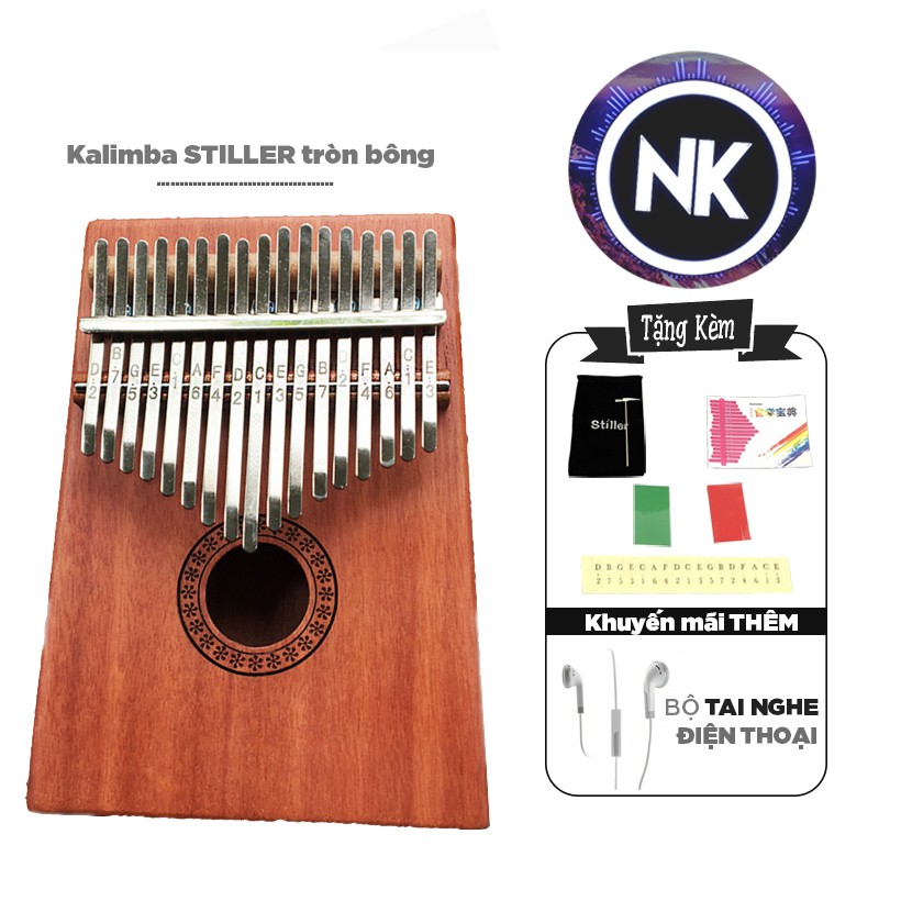 Đàn Kalimba Stiller 17 Phím Gỗ Tròn Bông Tặng Kèm Tai Nghe Điện Thoại - Hàng Có Sẵn