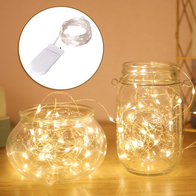 (Xài pin CR2032) Bộ 5 Dây Đèn led không chớp nháy 5M 50 bóng đèn led Đom Đóm Chipsbling Fairy Lights trang trí Noel