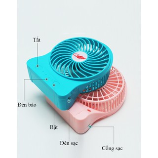 [XẢ LỖ]Quạt Mini Cầm Tay - Quạt 3 Tốc Độ Có Đèn (Full bộ: Quạt + Pin + Dây Sạc) Q01