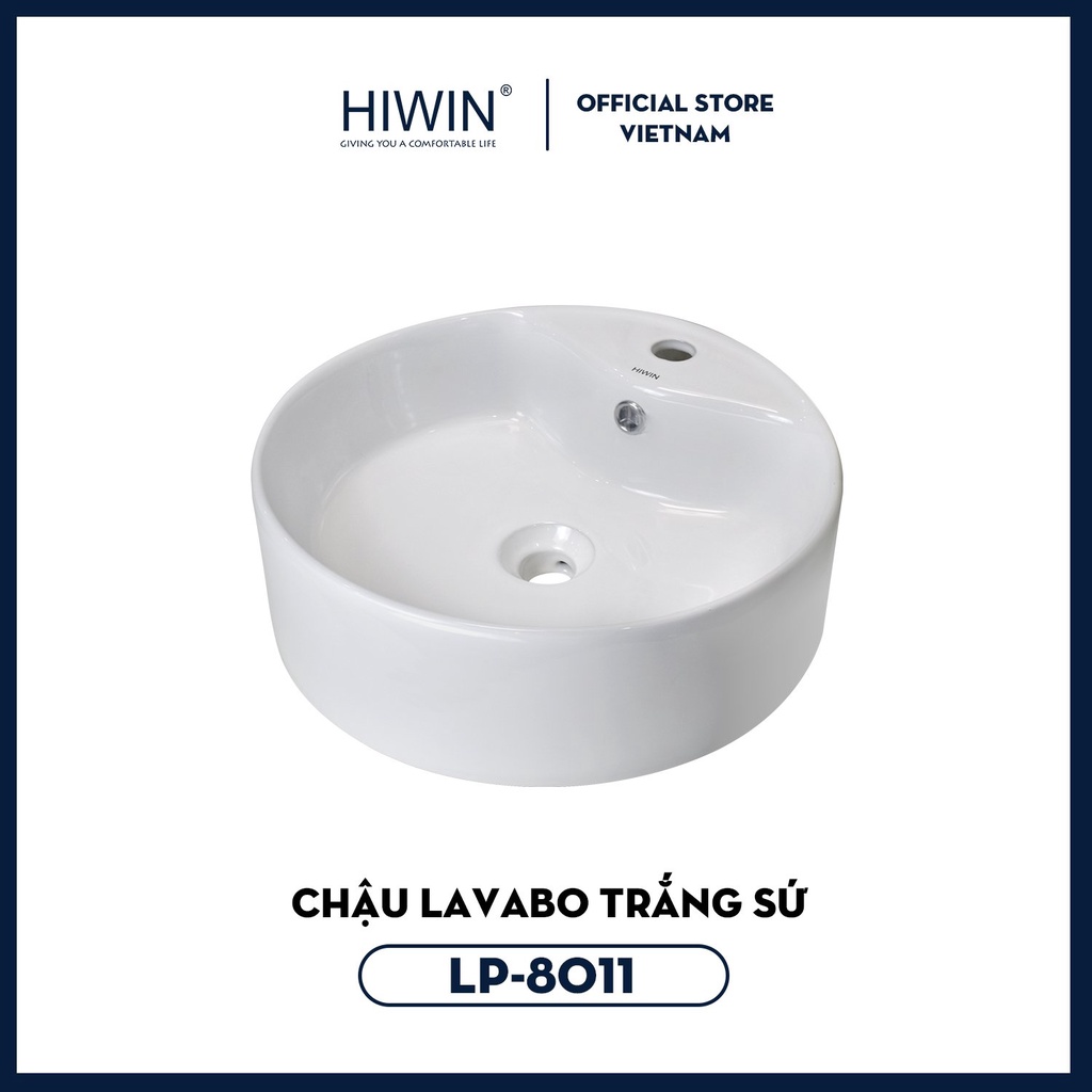 Chậu lavabo trắng sứ dương bàn dáng trụ tròn cao cấp Hiwin LP-8011