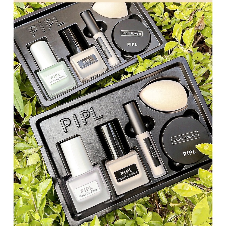 PIPL Bộ trang điểm Kem lót + Kem nền BB+ Kem che khuyết điểm + Bọt biển trang điểm