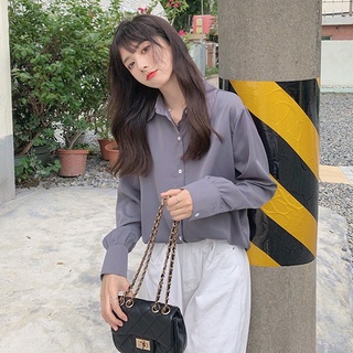 Áo Sơ Mi Nữ form rộng dài tay phong cách vintage hàn quốc cao cấp trơn