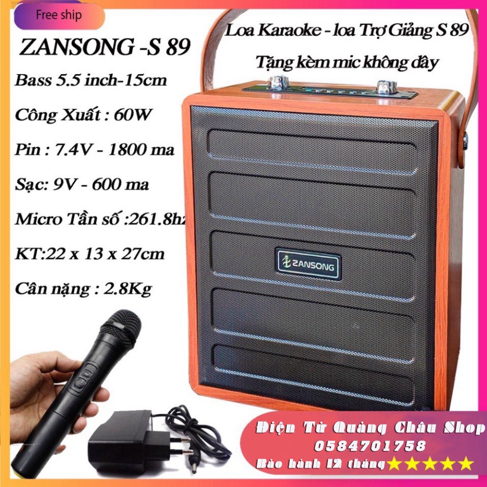 Loa Karaoke Loa trợ giảng Bluetooth Zansong S89 Mini (tặng micro không dây)Mẫu Mới(A061-A062)