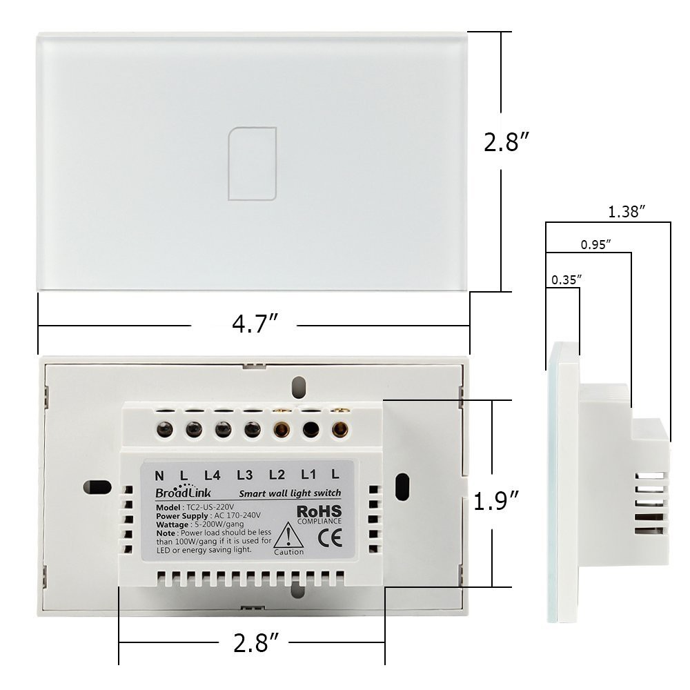 Công Tắc Thông Minh Broadlink TC2 US 1C- 1 Nút Hình Chữ Nhật