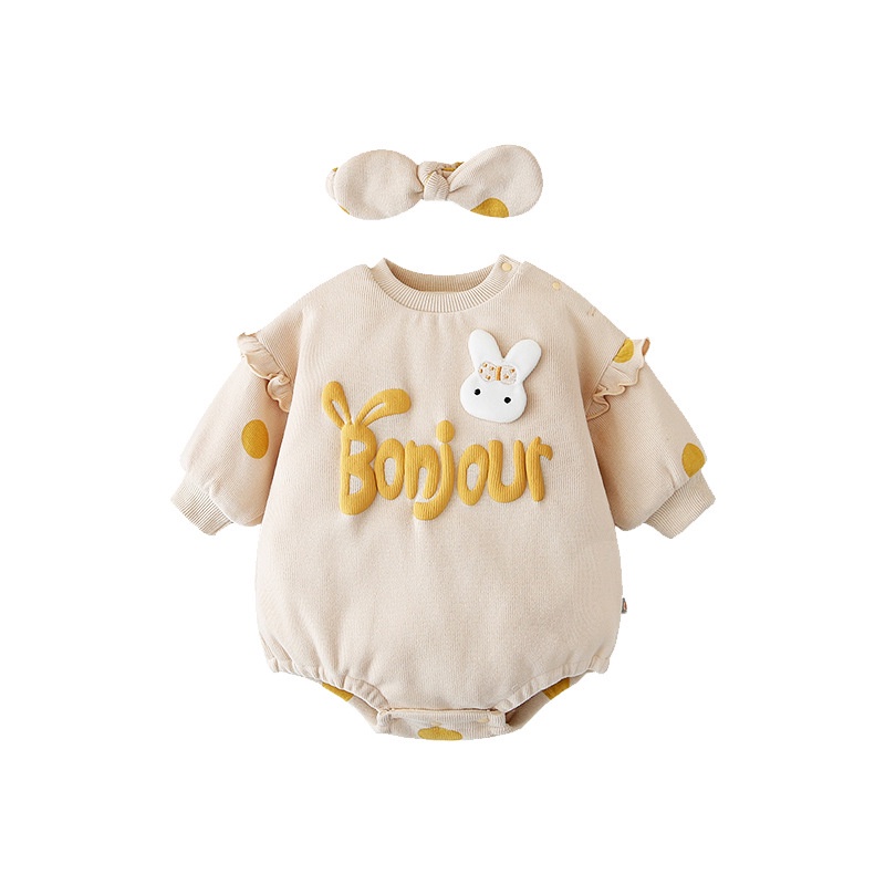 Áo Liền Quần Bằng Lông Cừu In Hình Thỏ Dễ Thương Thời Trang Thu Đông Cho Bé Gái 0-24 Tháng M3K