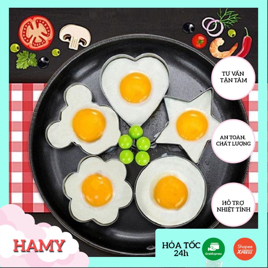 Khuôn chiên trứng, làm bánh inox tạo hình trái tim, ngôi sao, bông hoa 2K7