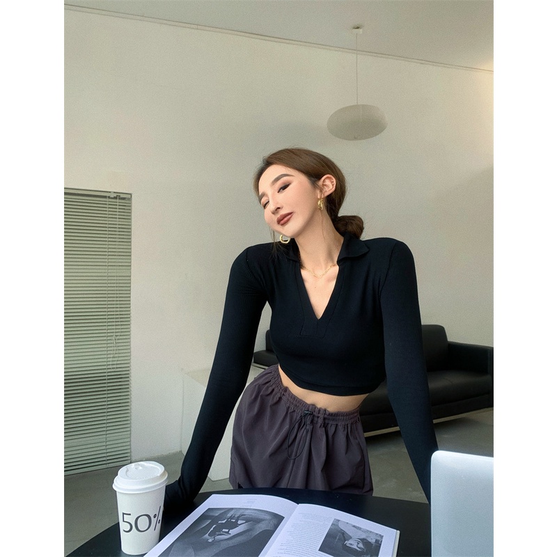 Áo dệt kim dài tay cổ V thời trang Hàn Quốc quyến rũ | BigBuy360 - bigbuy360.vn