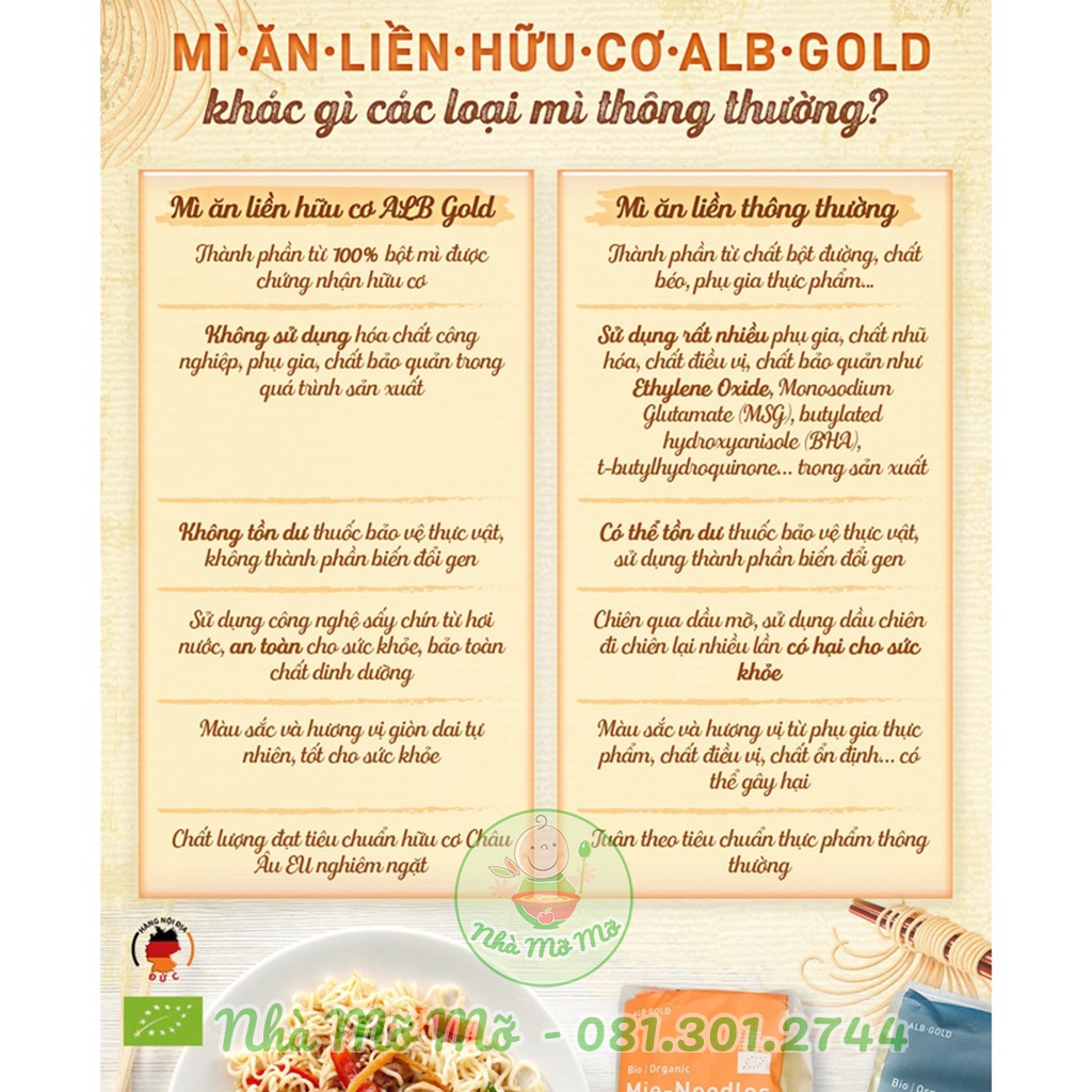 Mì Hữu Cơ Ăn Liền Cho Bé  Alb-Gold Organic Instant Noodles Đức - Nhà Mỡ