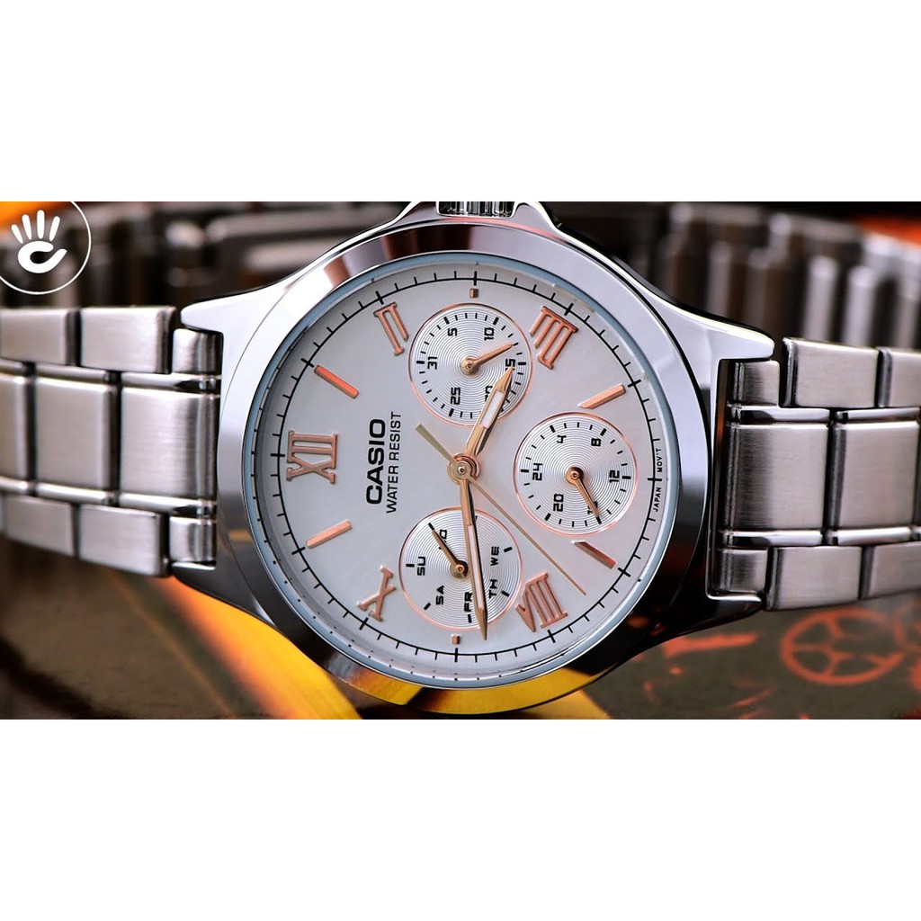 Đồng Hồ Nữ Casio LTP-V300D-7A2UDF Dây Kim Loại - 3 Mặt Số - Vạch Mạ Vàng Hồng