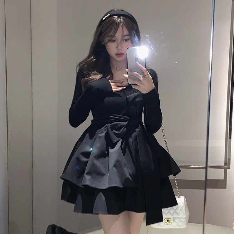 Váy babydoll Đầm Tay Dài Phồng Thắt Nơ Thời Trang Mùa Xuân Mới 2022 Dành Cho Bạn Nữ váy xinh váy tiểu thư