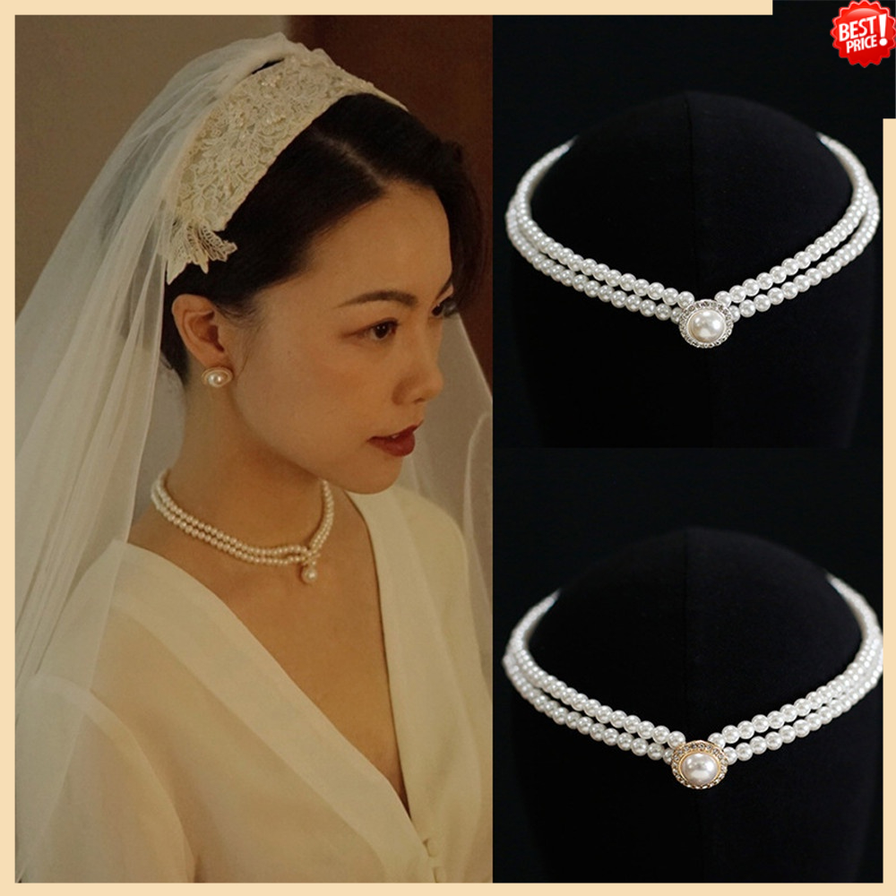 Vòng Cổ Choker Hai Lớp Đính Ngọc Trai Thời Trang Thanh Lịch Dành Cho Nữ