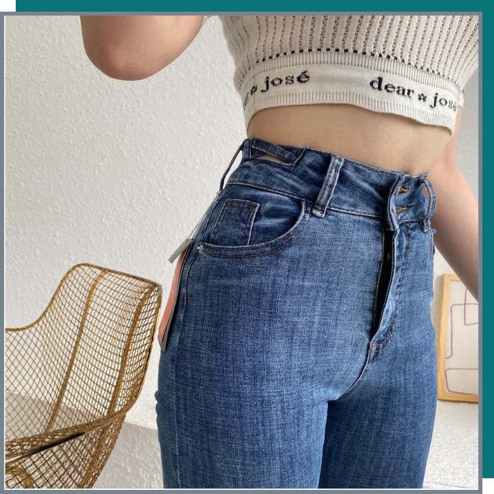 Quần Jeans Nữ Ống Đứng Lưng Cao Cạp Thời Trang LA'COBA