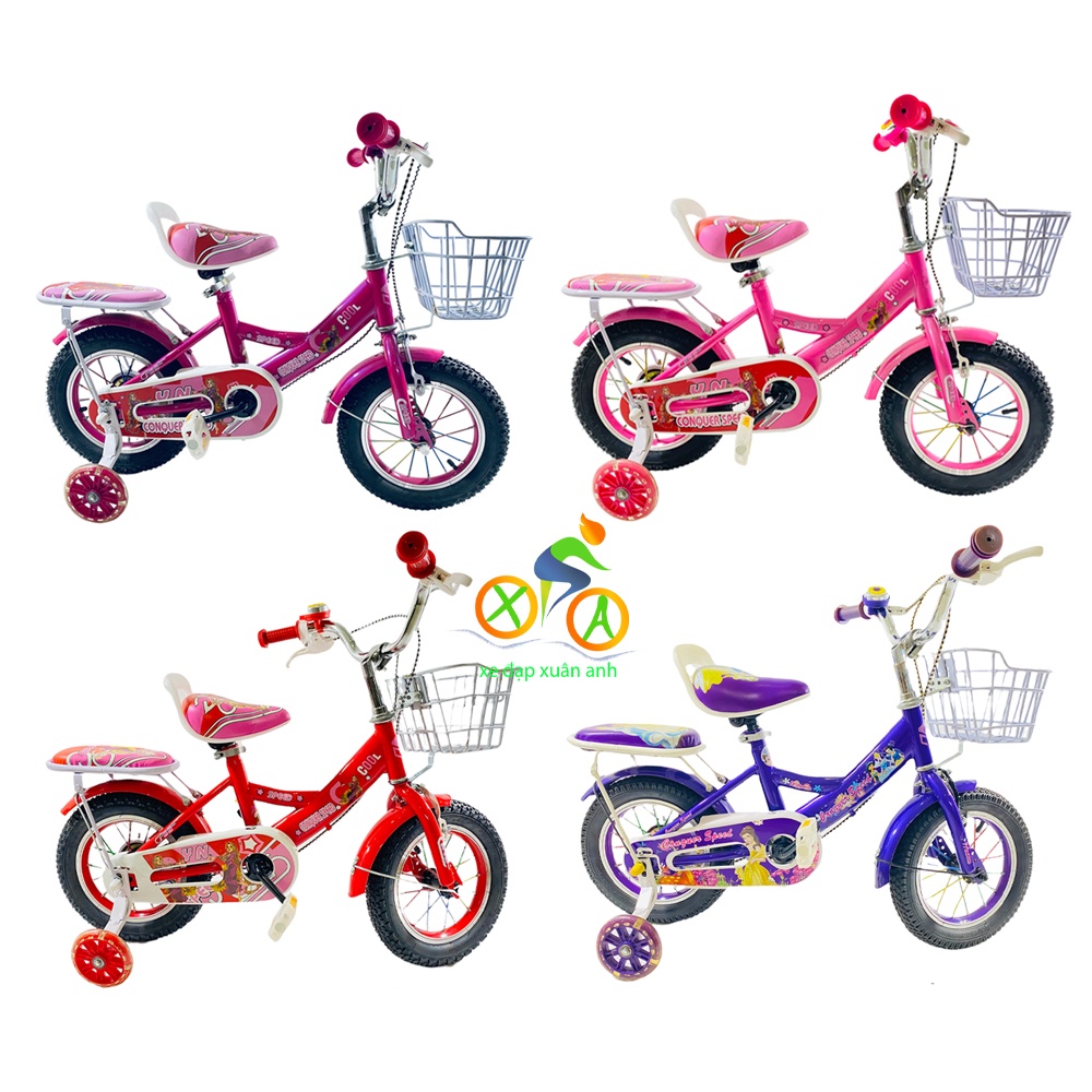 Xe Đạp Trẻ Em Nữ 12 Inch Conguer Speed Chính Hãng Cho Bé Từ 2 Đến 5 Tuổi