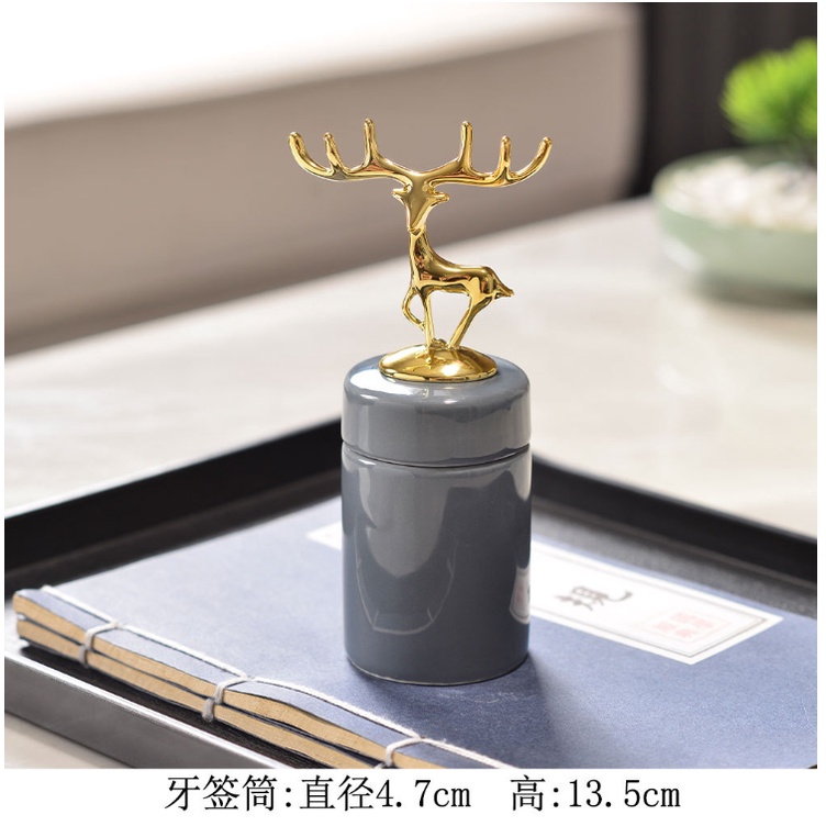 Gạt tàn phong cách BẮC ÂU sang trọng chất liệu gốm sứ cao cấp, gạt tàn hình chú nai-hươu trưng bày trang trí cao 16cm