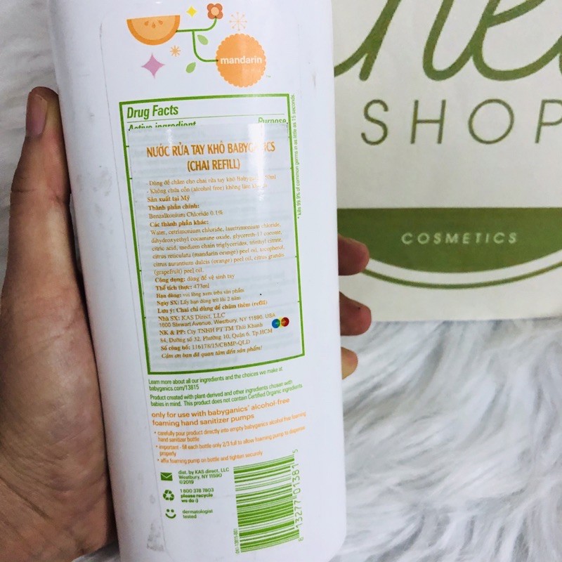 Rửa tay khô Babyganic  473ml refill