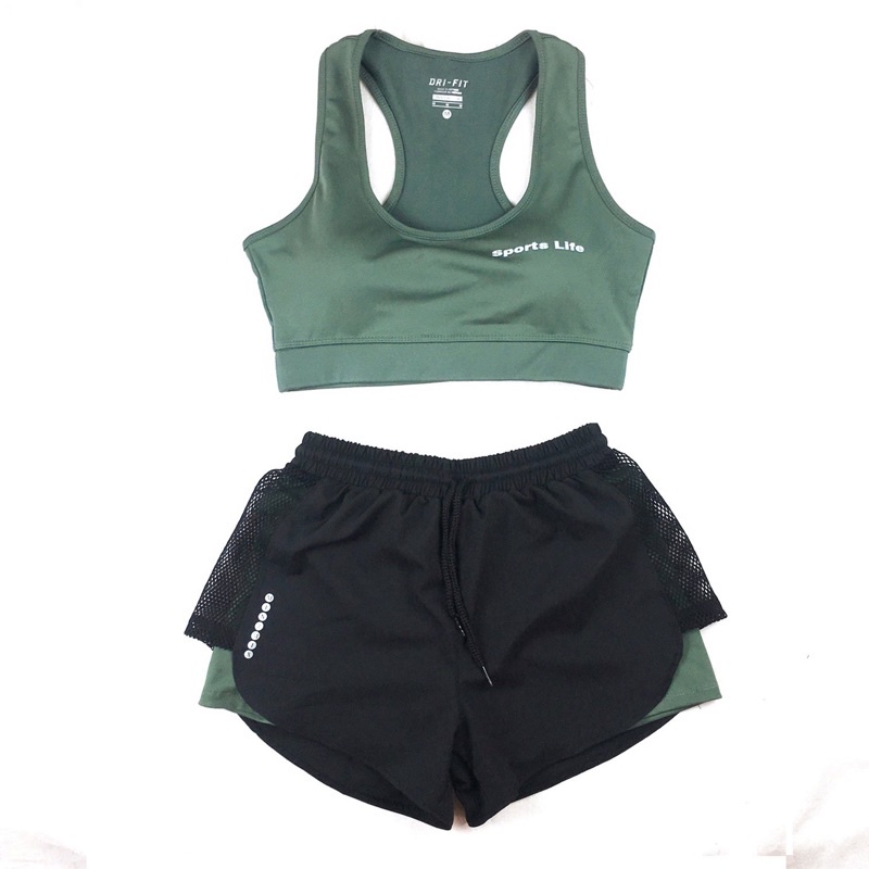 Bộ bra quần đùi 2 lớp phối lưới, đồ tập Gym yoga Aerobic nữ, set đồ bơi, chạy bộ chất đẹp